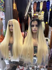 FRONT LACE WIG BLACK BLONDE OMBREHAIR STRAIGHT 75CM PREMIUM FIBER FOR DAILY USE - Tóc vàng ombre - Xem 3