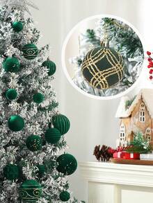 9/16pcs/Christmas Tree Velvet Dark Green Christmas Ball Decoration Set - Shatterproof Christmas Tree Balls - 4 Styles With Hanging Rings, Suitable For Christmas, Valentine's Day, Indoor/Outdoor Christmas Party, Christmas Tree Hanging Decoration, Velvet Christmas Ball Decoration Supplies - Multicolor - View 4