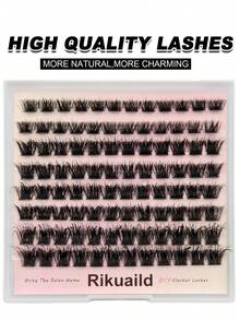Rikuaild 96 Pcs Wet Look Lashes Extension Messy Charming Dramatic Look Lashes D Curl Thick Wispy Cluster Eyelashes Makeuplash Clusters,Eyelash Clusters,Individual Eyelashes,Lashes,Fake Lashes - D - 查看 2