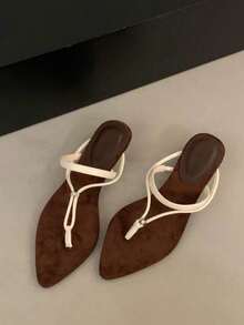 Giày sandal cao gót đế xuồng mũi nhọn bằng da Pháp, kiểu dáng tối giản, thời trang dành cho nữ năm 2025. - trắng - Xem 3