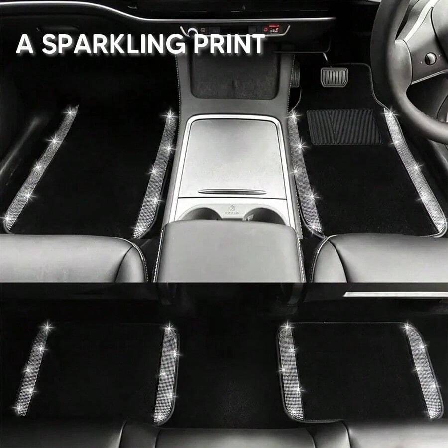 4件套2D印花汽车脚垫 - 亮面通用型，适用于轿车/SUV，吸水性强，防滑涤纶材质，可机洗，完美的汽车礼品 - 2D-鑽石款 - 查看 1