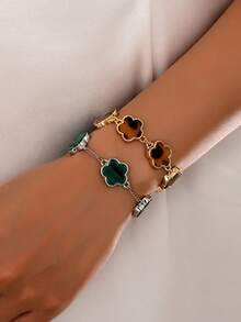 1 Set Fashionable Elegant Design Versatile Unique Five-Flower Shaped Chain Bracelet Jewelry Set For Women