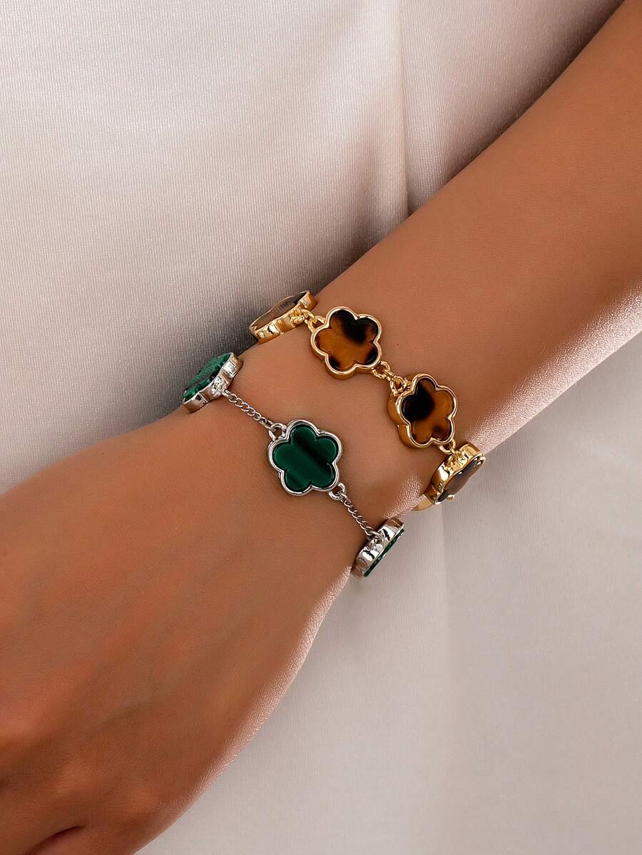 1 Set Fashionable Elegant Design Versatile Unique Five-Flower Shaped Chain Bracelet Jewelry Set For Women