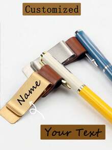 1pc Customized Name Metal Faux Leather Pen Holder Brass Stainless Steel Pencil Clips Vintage Diary Loose Leaf Notebook Pen Organizer Office Suppliesmetal Holder Stainless Steel Pen Clip For Notebook Diary School Office Accessories Back To School Customized Pencil Clips - Multicolor - View 2