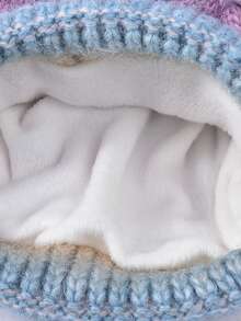 Women's Knitted Hat & Scarf 2 Pieces Set, Warm, Thick, Ombre Color, Fashion Versatile Beanie, Autumn/Winter Autumn Outfits Fluffy