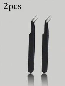 2 pezzi/1 pezzo Strumenti per estensioni ciglie, Pinzette curve nere, Strumenti per il trucco, Pinzette per ciglie