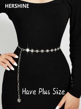 Hershine 1条镶钻花朵设计腰链，银色，奢华简约性感身体链，适合搭配连衣裙、正式场合、派对、日常穿着，是送给女性、母亲、女友、生日、情人节、母亲节的礼物（有加大码可选），也适合暑假、秋季、万圣节等场合。