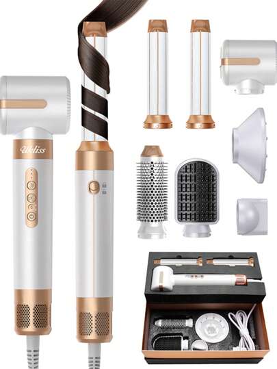 UKLISS 7-in-1-Air-Styler, Ionen-Haartrockner, multifunktionaler Haarstyler, professionelle Heißluftbürste, automatischer Lockenstab, Haarglätter zum Stylen, Volumengeben, Locken und Glätten Sommer, Reisen, Festival, Paar, cool