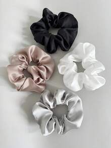 4pcs Solid Color Satin Muted Tone Hair Scrunchies, Suitable For Everyday Casual Use