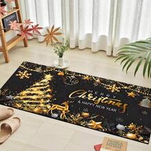 Paillasson thème noir et or de Noël avec design d'arbre de Noël et couronne de renne - résistant à la saleté, léger, convient pour la salle de bain, le salon, la chambre, la cuisine, le bureau - décoration de Noël