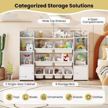 Lifezeal 4-Tier Large Storage Cabinet With 6 Cubbies & 8 Removable Bins Bookshelf - White - View 8