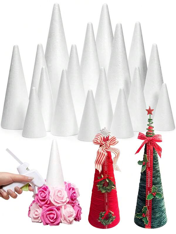 6 pezzi Coni in schiuma per albero di Natale, coni in schiuma fatti a mano, perfetti per artigianato, alberi di Natale, gnomi, matrimoni, compleanni e progetti fai-da-te per decorazioni natalizie e decorazioni invernali per la casa