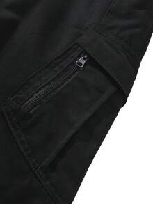 Men's Casual Overalls, Black Pants, Khaki Pants, Multi-Pocket Sports Hiking Pants, Home Pants, Loose Waist With Elastic Adjustment, No Velvet, Spring, Summer And Autumn Style - 黑色 - 查看 6