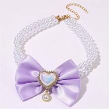 1pc Cute Pet Necklace, Cat Pearl Bowknot Necklace, Lovely Heart-Shaped Pearl Princess Style Pet Collar