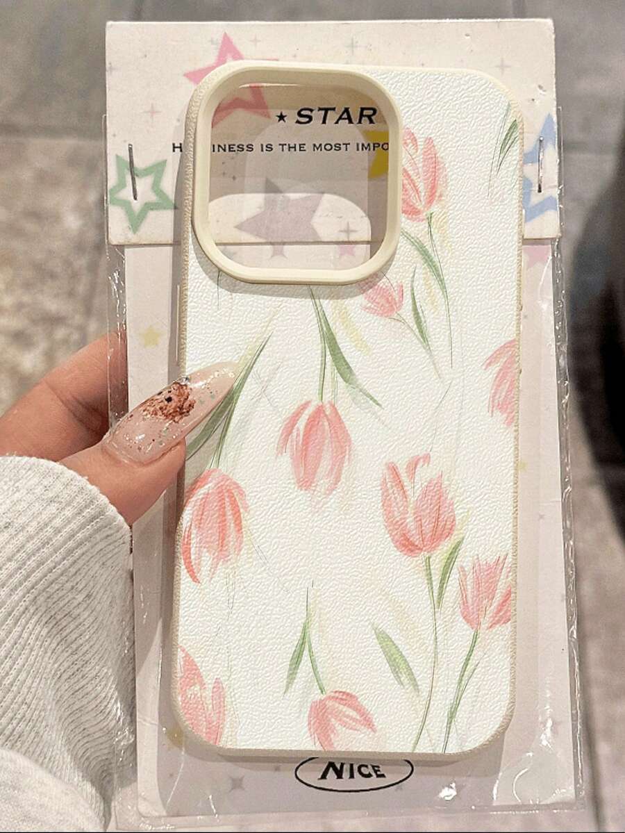Flower 1pc Stylish & Minimalist Handpainted Tulip Pattern Textured Waterproof Shockproof Anti-Slip Soft Phone Case Cover Compatible With Apple// Phones