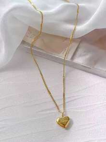 1 件简约字母心形扁平链条项链，不锈钢日常佩戴项链，适合女士 - 金黃色 - 查看 6