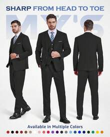 Men's 3 Piece Suit Set With Tie, 2 Button Vest & Pants, Business Wedding Party Prom Suit - 卡其色 - 查看 3