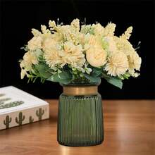 Artificial Peony Bouquet Fake Flowers UV Resistant Faux Plants For Vase Wedding Decor - Light Yellow - View 3