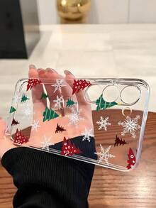 1 pièce Étui de téléphone doux avec motif sapin de Noël et flocons de neige, compatible avec iPhone, Honor, Redmi, Galaxy, version internationale, pas la version domestique - Transparent - Voir 4