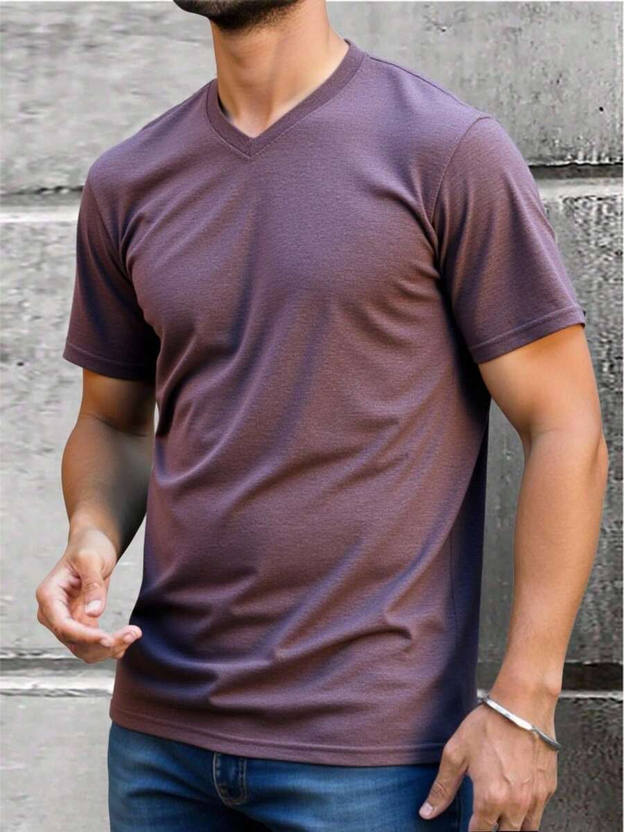 Impala Playera básica para hombre con cuello en V y ajuste moderno SLIM FIT TELA RIB | playera cuello V hombre playera básica hombre camiseta escote V playera ajustada moderna ropa casual hombre playera ligera cómoda playera urbana hombre camiseta casual básica playera estilo minimalista outfit casual hombre - Rosado Sandía - Ver 1