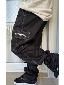 CHRONIC Twill Cargo Pants All Colors Men's Twill Skater 5 Pockets Men's Fashion Wide ORIGINAL - 黑與白 - 查看 1