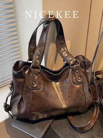 大容量纯色女士单肩包，时尚女士手提包，空间宽敞，可个性化定制，适合日常使用、上学、外出、购物、送礼、旅行、通勤等场合。