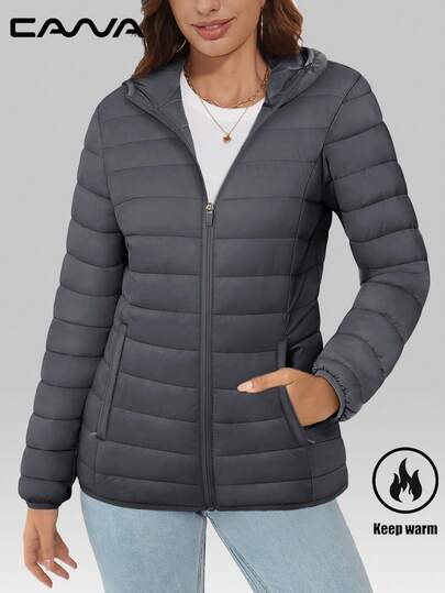 Cavva Women's Puffer Hooded Jacket Windproof Lightweight Quilted Lined Zip Up Casual Winter Warm Clothes With 4 Pockets Hiking Camping Working,Fleece