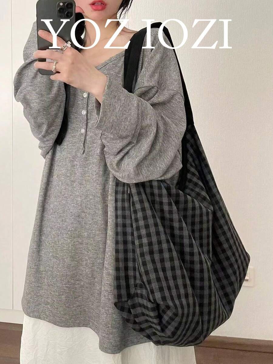Koreanischer Ins-Stil Lässige, vielseitige Umhängetasche für den Schulstart, entspannter Vibe, geeignet für Pendeln, Ausflüge, tägliches Einkaufen, große Kapazität Umhängetasche - Grau - Übersicht 1