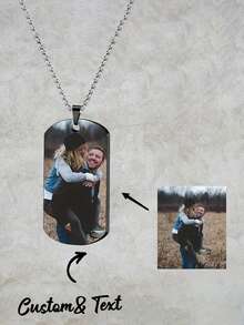 Custom Engraved Pendant Necklace, Personalized Photo Military Badge, Stylish Stainless Steel, Men's Souvenir Gift, Boyfriend Gift, Christmas Gift, Valentine's Day Gift, Custom Double Pendant Military-Style Necklace For Men - Multicolor - View 2