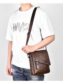 Men's Crossbody Bag, Suitable For Various Occasions With Customized Fashionable Sewing Craftsmanship, Durable Material, Versatile For Daily Use, Shoulder Bag, Crossbody Bag, Handbag, Beach Bag, Outdoor Bag, PU Waterproof And Wear-Resistant Fabric, Multiple Pocket Capacity, Adjustable Portable Shoulder Strap. New Men's Simple And Fashionable Bag, Suitable For Work, School, Business Trips, Transportation, Shopping, Christmas, Valentine's Day, New Year's Gifts. - màu nâu - Xem 3