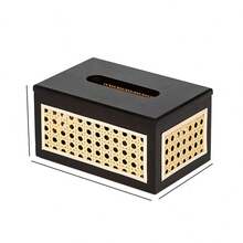 Wooden Tissue Box With Rattan Woven Tabletop, Wooden Tissue Paper Storage Box, Suitable For Living Room And Dining Room Tissue Box.