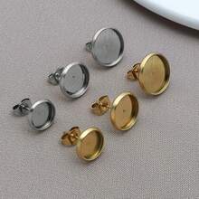 10pcs Stud Earring Kit 304 Stainless Steel Blank Stud Earring Bezel Cabochon Setting Post With Backs For Jewelry Making DIY Findings 10/12/14mm - Multicolor - View 3