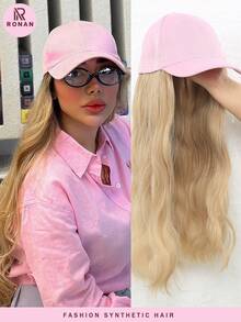 Pink Baseball Cap With 26-Inch Long Curly Wavy Wig, Made Of Synthetic Fiber Matte High Temperature Silk Wig Cap, Women's Synthetic Wig - Pink - View 11
