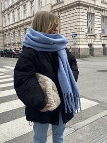 1pc Women's Autumn/Winter New Plush Tassel Scarf, Warm And Comfortable Large Shawl, Windproof And Warm For Outdoor, Simple And Versatile For Daily Wear