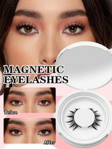 Waloshow 1 Pair New Five Seven Magnetic False Eyelashes, Suitable Size, With Adhesive Stickers, Reusable, No Glue Needed, Create Natural Cat Eye Makeup Look Without Eyeliner - Natural Lashes - View 13