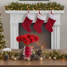 Burgundy Artificial Ball Chrysanthemum 12 Stems Faux Flowers With Bendable Stems For DIY Wedding Centerpiece Fall Decor Home Arrangements-384251 - Red12 - 查看 6