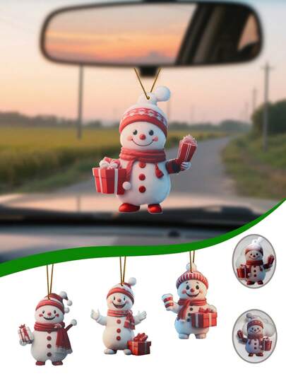 4pcs Premium Acrylic Snowman Hanging Ornaments, In A Christmas Style,Are Made Of Acrylic And Have A Wind Chime Function. They Are Suitable For Both Men And Women And Can Be Used For Home Decoration, Vehicle Decoration Pendants, Christmas Decoration