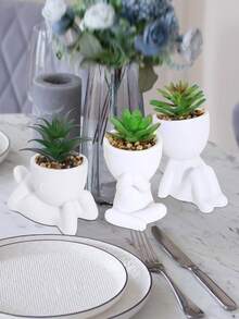 1 peça/3 peças Suculenta Artificial, Suculenta Pequena Individual em Vaso, Três Formatos para Escolher, Vaso Branco, Formato Cartoon, Material PP, Material PE, Verde, Decoração de Mesa, Decoração Doméstica, Decoração de Jardim, Escola, Dormitório, Decoração de Escritório