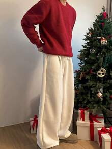 Maglione girocollo da uomo ispirato al Natale, casual, vintage, minimalista, in maglia a tinta unita, adatto per l'uso all'aperto, autunno inverno