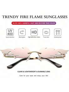 1 pièce Lunettes de soleil à la mode sans monture en forme de flamme dégradé arc-en-ciel, convient pour les festivals de musique, les carnavals, les fêtes, pour hommes et femmes, dégradé vert, bleu, rouge, style Saint-Valentin, Y2K, en acrylique de haute qualité