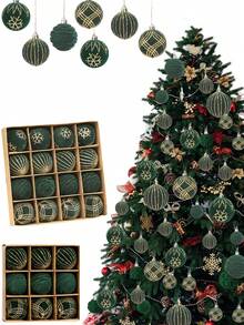 9/16pcs/Christmas Tree Velvet Dark Green Christmas Ball Decoration Set - Shatterproof Christmas Tree Balls - 4 Styles With Hanging Rings, Suitable For Christmas, Valentine's Day, Indoor/Outdoor Christmas Party, Christmas Tree Hanging Decoration, Velvet Christmas Ball Decoration Supplies - Multicolor - View 5