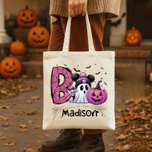 1PC Personalized Halloween Tote Bag For Girls Boys, Custom Name Trick Or Treat Bag, Cute Ghost Pumpkin Tote, Halloween Candy Tote Bag, Gift For Her - Kiểu 4 - Xem 3