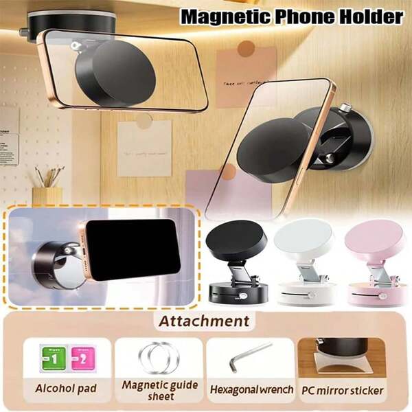 2025 New Vacuum Suction Magnetic Phone Holder, Magnetic Suction Phone Mount, Foldable And Retractable Double-Sided Magnetic Phone Holder For All Phones