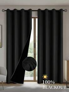 2pcs Blackout Curtains, 100% Waterproof, Thermal Insulated, UV Blocking, Suitable For Luxury Living Room, Bedroom, Home Decor, Christmas Decoration, Bedroom Curtains, Christmas Gift - Black - View 4