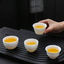 1pc Dehua White Porcelain Gongfu Tea Cup, Household Ceramic Tea Cup For Tea Tasting, Office Personal Tea Cup And Saucer