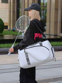 Large Capacity Badminton, Table Tennis, Tennis Racket Bag - Convertible Hand-Held Or Shoulder Back Sports Bag, Durable Nylon Material - White/Black, Suitable For Men And Women - Tennis, Fitness, Travel - Easy To Clean Sports Equipment Storage Bag