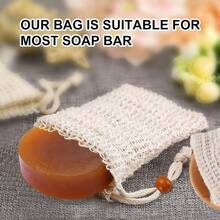 10pcs Soap Bag, Sisal Soap Bag, Exfoliating Soap Bag With Drawstring, Soap Bag With Wooden Beads, Foaming And Drying Soap, Exfoliating Net, Bath And Shower Soap Bag