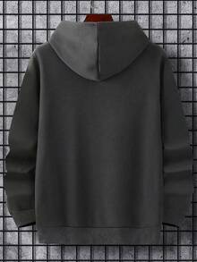 Men's Autumn/Winter Minimalist Mountain Slogan Print Pocket Drawstring Hoodie Sweatshirt