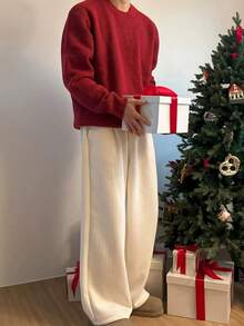 Maglione girocollo da uomo ispirato al Natale, casual, vintage, minimalista, in maglia a tinta unita, adatto per l'uso all'aperto, autunno inverno