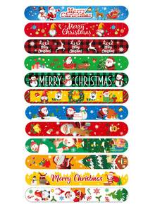 12 pièces/set Bracelet de fête en plastique, bracelet de poignet à motif de Noël pour la fête, cadeau de fête parfait, couleur de style aléatoire